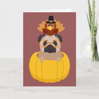 Thanksgiving Turkije & Pug Wenskaart Feestdagen Kaart