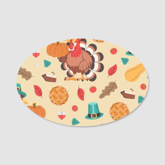 Thanksgiving Turkije Pumpkin Pie Pattern Naamplaatje (Voorkant)