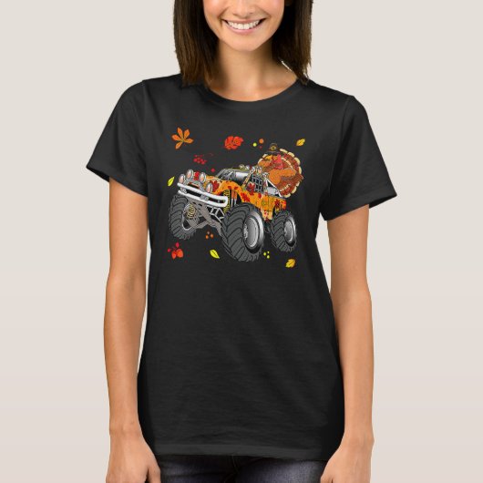 Thanksgiving Turkije Riding Monster Truck Boys Tur T-shirt (Voorkant)