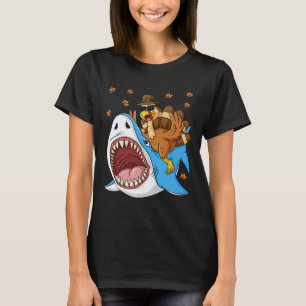 Thanksgiving Turkije Riding Shark Fun Peuter Boys T-shirt