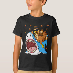 Thanksgiving Turkije Riding Shark Fun Peuter Boys T-shirt