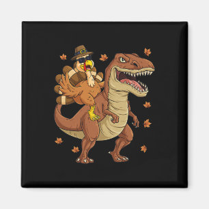 Thanksgiving Turkije Riding T Rex Dinosaur Toddler Magneet