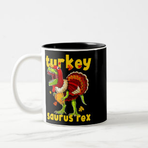 Thanksgiving Turkije Saurus T Rex Pilgrim Dinosaur Tweekleurige Koffiemok