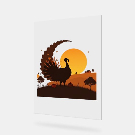 Thanksgiving Turkije Silhouet – Sunset Harvest SC Acryl Bord (Hoek)