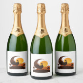 Thanksgiving Turkije Silhouet – Sunset Harvest SC Sparkling Wijnetiket (Flessen)