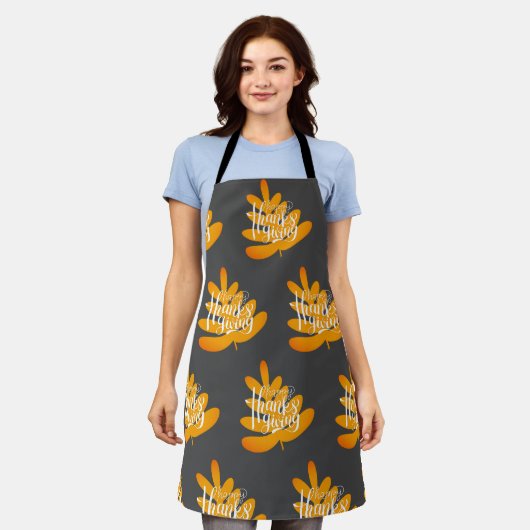 Thanksgiving Typografie met Herfst Leaf Apron Schort (Gedragen)