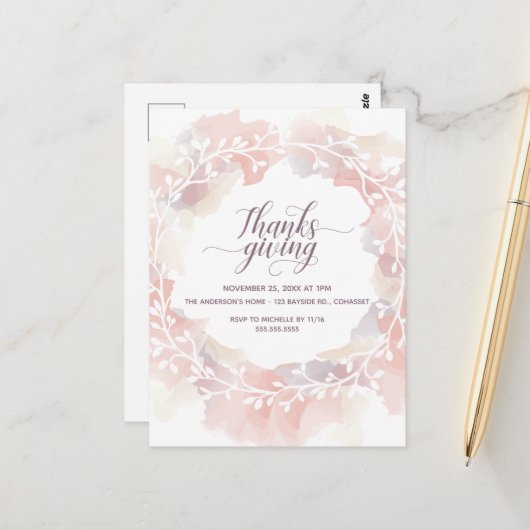 Thanksgiving Uitnodiging Briefkaart (Voorkant / Achterkant in situ)