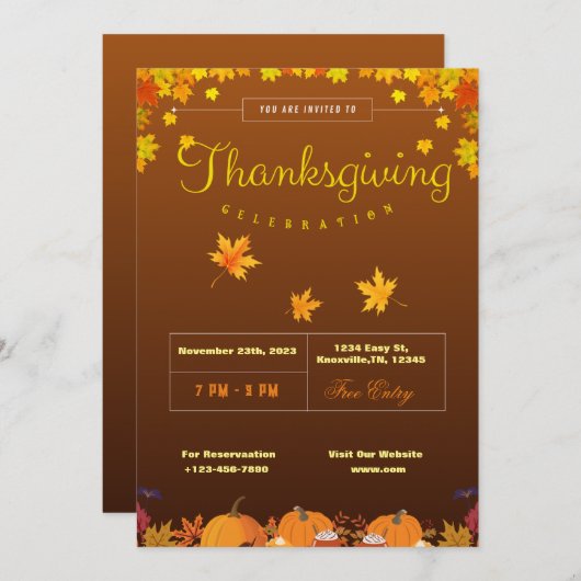 Thanksgiving-uitnodiging sjabloon (bewerkbaar) kaart (Voorkant / Achterkant)