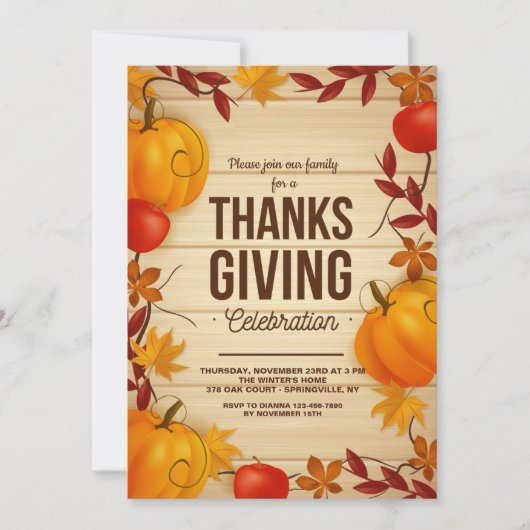 Thanksgiving Uitnodiging tot feestvieren (Voorkant)