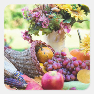 Thanksgiving Vakantie Herfst Oogst Tafel Vierkante Sticker