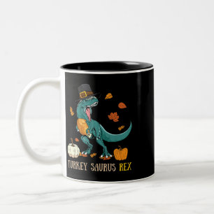 Thanksgiving van de Funny van de Turkse Saurus Re Tweekleurige Koffiemok