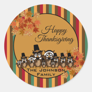 Thanksgiving van de vogelfamilie ronde sticker