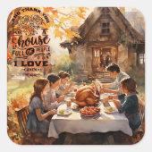 Thanksgiving van het gezin vierkante sticker (Voorkant)