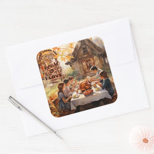 Thanksgiving van het gezin vierkante sticker (Envelop)