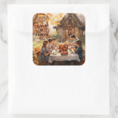 Thanksgiving van het gezin vierkante sticker (Tas)