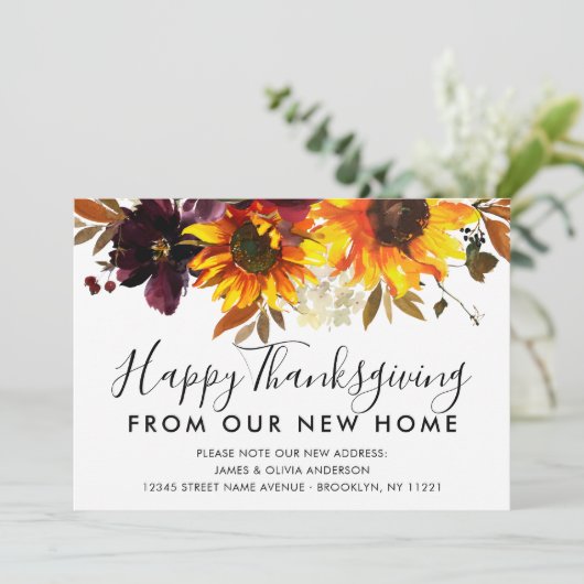Thanksgiving van New Home Sunflower Herfst Moving Aankondiging (Staand voorkant)