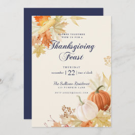 Thanksgiving Ventilator Floral Pumpkin Navy Blue Kaart