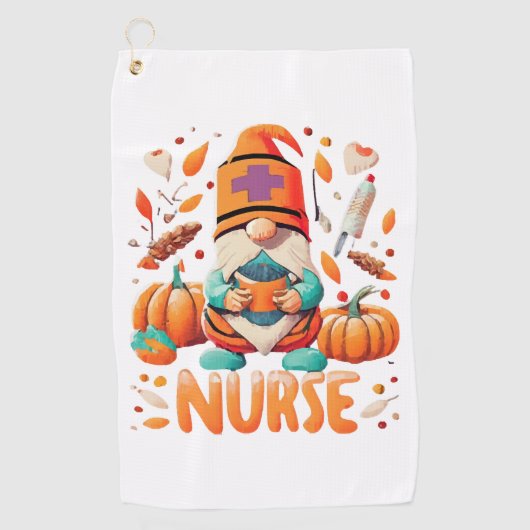 Thanksgiving Verpleegster Gnomen Herfst Scrub Golfhanddoek (Voorkant)