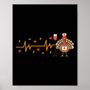 Thanksgiving-verpleegster Hartslag Kalkoen Herfst Poster