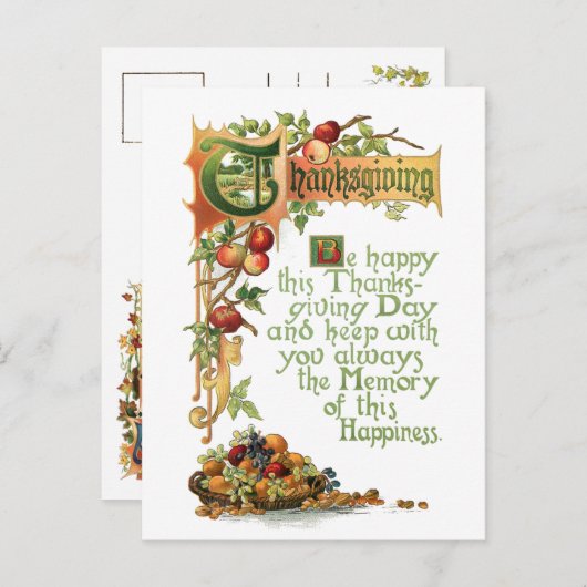 Thanksgiving Verse en oogstfruit Feestdagenkaart (Voorkant / Achterkant)