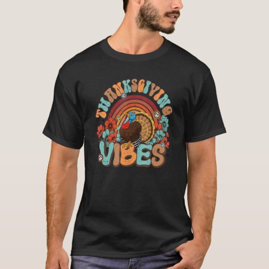 Thanksgiving Vibes Retro Turkey Rainbow Herfst Aut T-shirt (Voorkant)