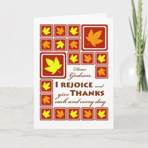 Thanksgiving voor Godson, Autumn Leaf Tiles Feestdagen Kaart