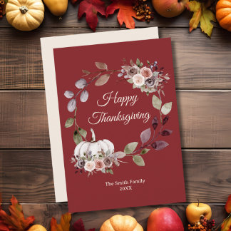 Thanksgiving Watercolor Bourgondische Rozen Plat Feestdagenkaart