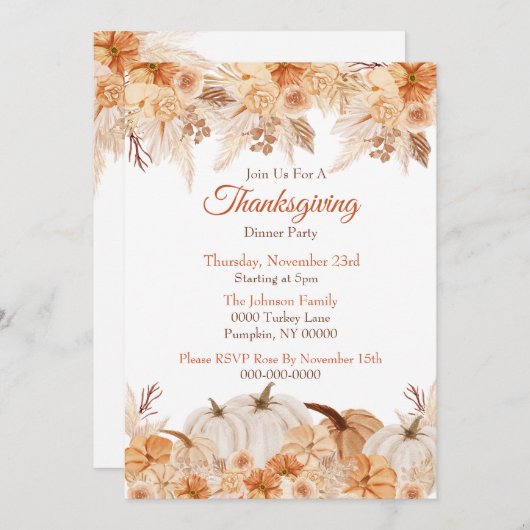 Thanksgiving Waterverf Bloemen en Pompoen Kaart (Voorkant / Achterkant)