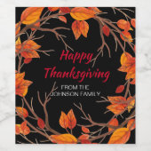 Thanksgiving Waterverf Fall Leaves Gepersonaliseer Wijn Etiket (Enkel label)
