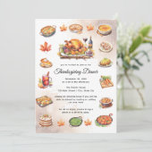 Thanksgiving Waterverf Feest Eenvoudig diner Kaart (Staand voorkant)