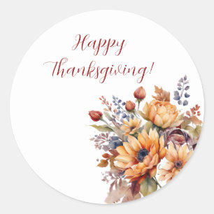 Thanksgiving-Waterverf Herfst Bloemen-Sticker Ronde Sticker