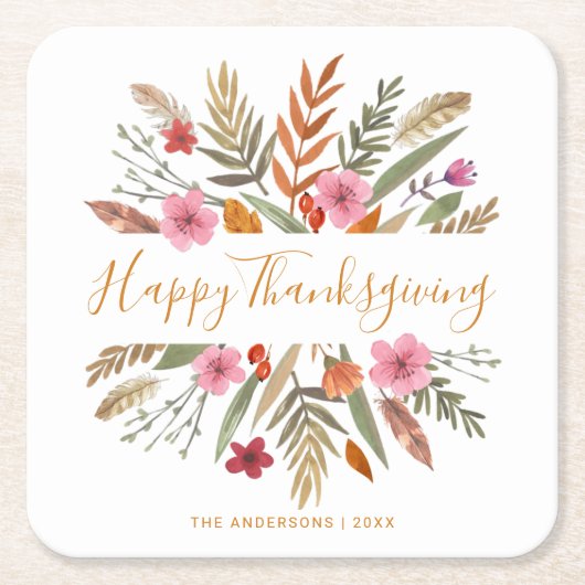 THANKSGIVING WATERVERF HERFST FOLIAGE PAPIER ONDER VIERKANTE KARTONNEN ONDERZETTER (Voorkant)