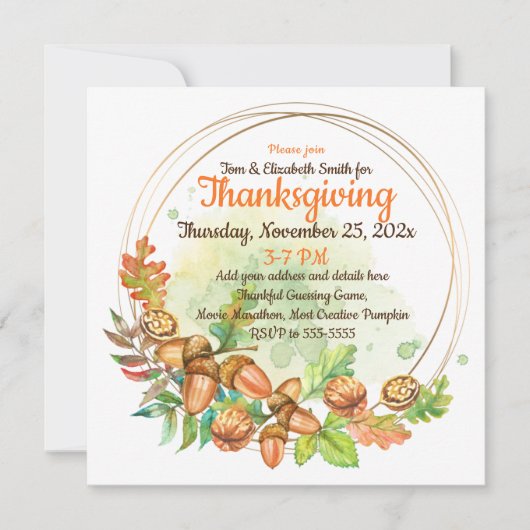 Thanksgiving Waterverf notenuitnodiging Kaart (Voorkant)