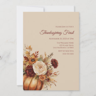 Thanksgiving-Waterverf Pompoen en Bloemen- Kaart
