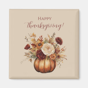 Thanksgiving-Waterverf Pompoen en Bloemen- Magneet