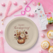 Thanksgiving-Waterverf Pompoen en Bloemen- Papieren Bordje (Feest)