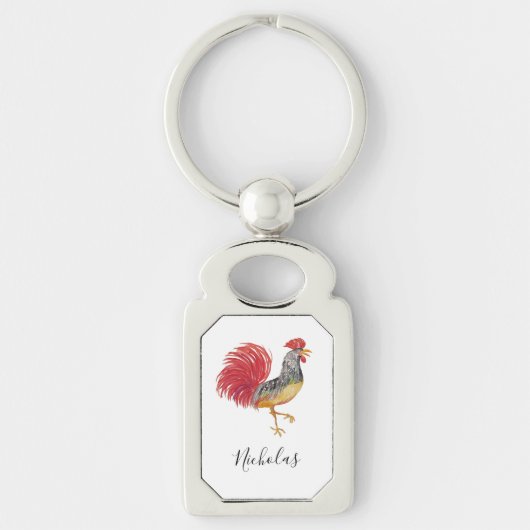 Thanksgiving Waterverf Rooster gepersonaliseerd Sleutelhanger (Voorkant)