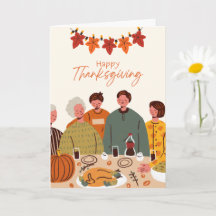 Thanksgiving Wenskaart: Familie Illustratie