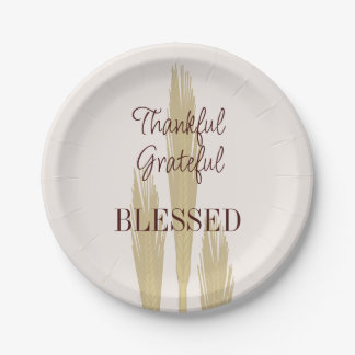 Thanksgiving Wheat Thankful Grateful Blessed 7" Papieren Bordje