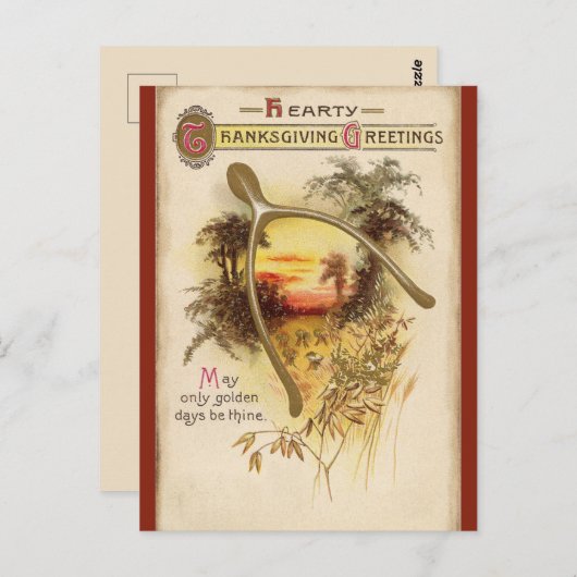 Thanksgiving Wishbone en Tarwe Briefkaart (Voorkant / Achterkant)