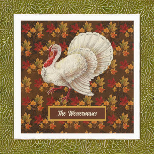 Thanksgiving Wit Turkije Herfstbladeren Monogram Servet