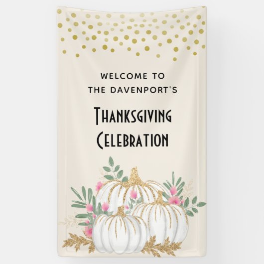 Thanksgiving witte en goudpompoenen Waterverf Spandoek (Verticaal)