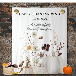 Thanksgiving Witte Pompoen Bloem Afbeelding Achter Wandkleed
