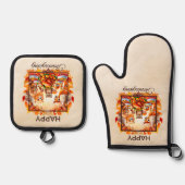 Thanksgiving Woodland Animals herfstbladeren Ovenwant & Pannenlap Set (Voorkant)