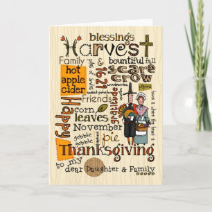 Thanksgiving Wordcloud - Dochter & haar Familie Feestdagen Kaart
