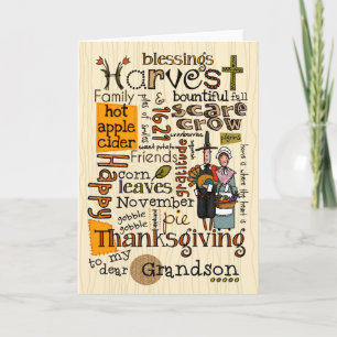 Thanksgiving WordCloud - Kleinzoon Feestdagen Kaart