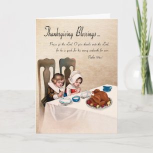 Thanksgiving zegeningen met biddende kinderen Feestdagen Kaart