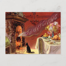 Thanksgiving zwarte katteFireplace Turkije Feestdagenkaart