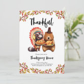 Thanksgivingen schattige dieren Uitnodiging (Staand voorkant)