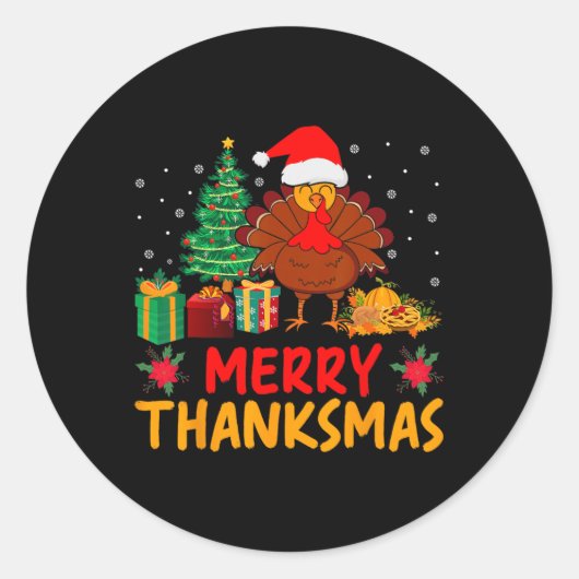 Thanksmas Kerst Thanksgiving Turkije Santa Ronde Sticker (Voorkant)